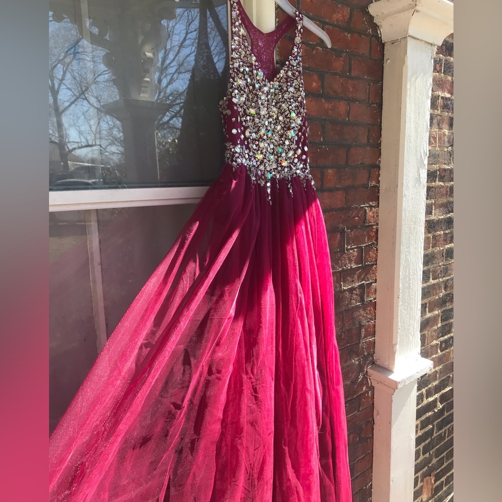 Sparkling Burgundy Prom Gown